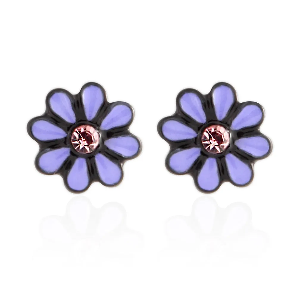 Purple Flower_Tiny Black Coated earrings for Girls