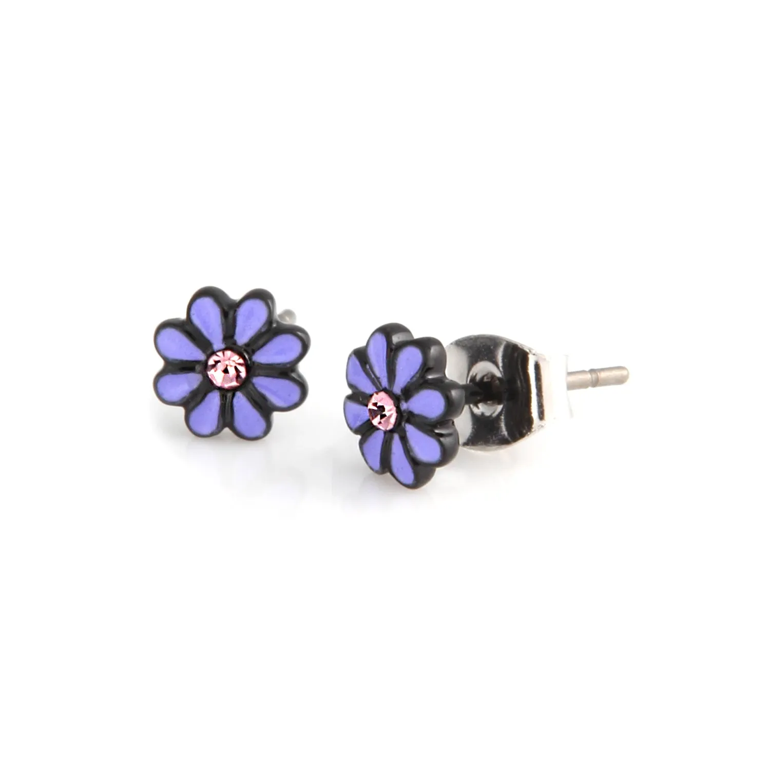 Purple Flower_Tiny Black Coated earrings for Girls