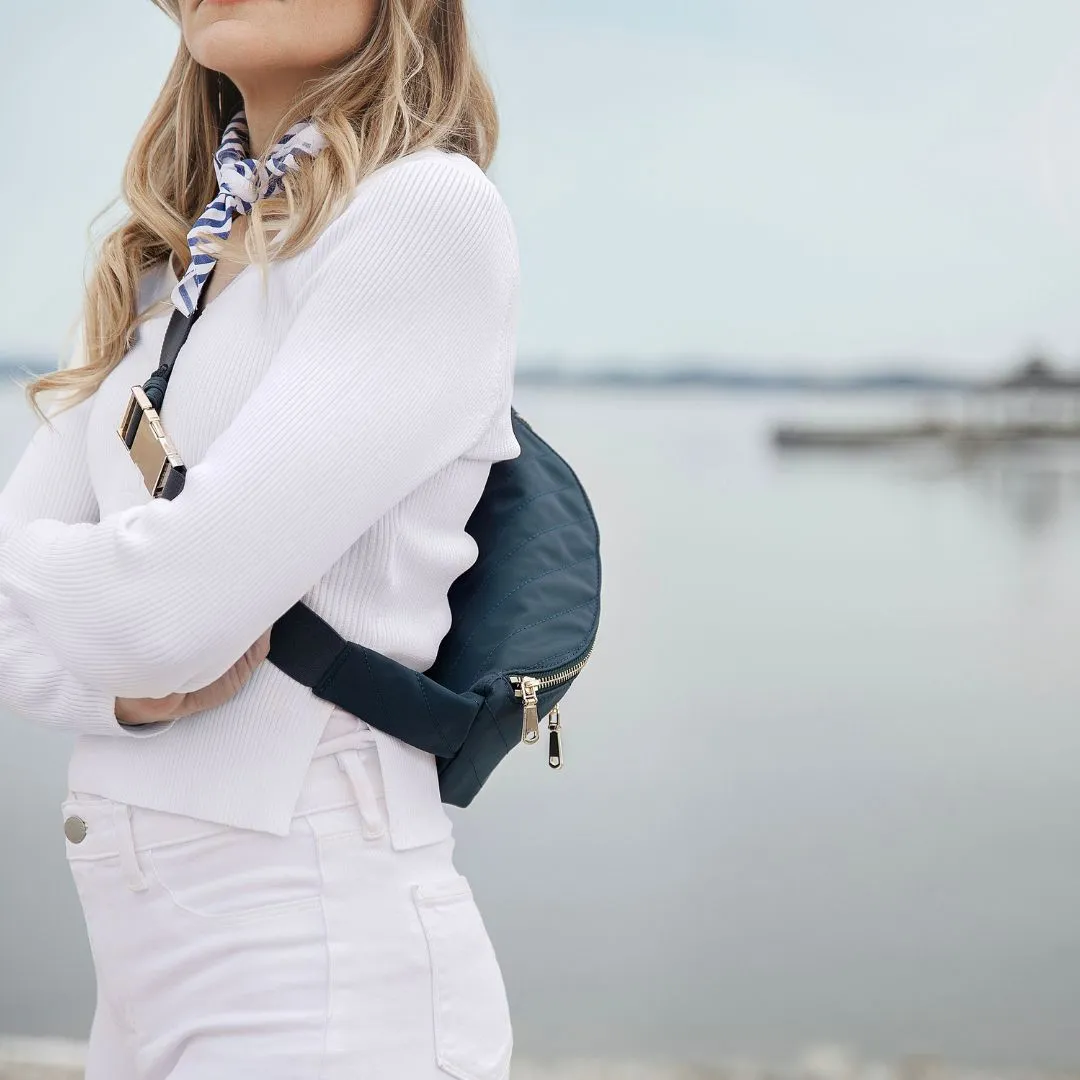 Quilted Nylon Sling/Fanny Pack- New Navy