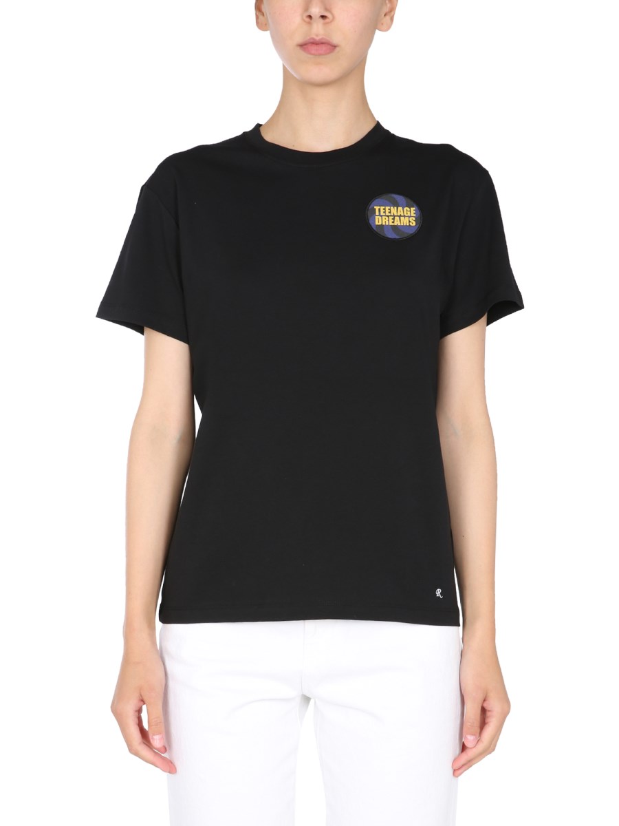 RAF SIMONS      T-SHIRT GIROCOLLO IN JERSEY DI COTONE CON PATCH TEENAGE DREAMS