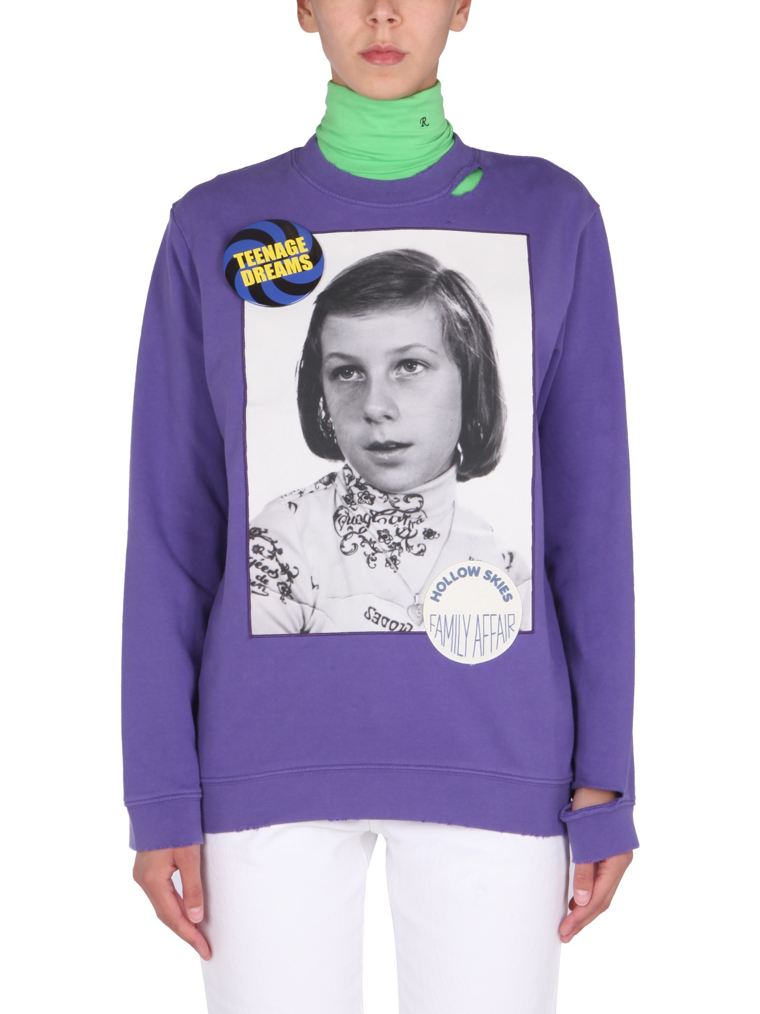 RAF SIMONS    TEENAGE DREAMS DESTROYED COTTON SWEATSHIRT