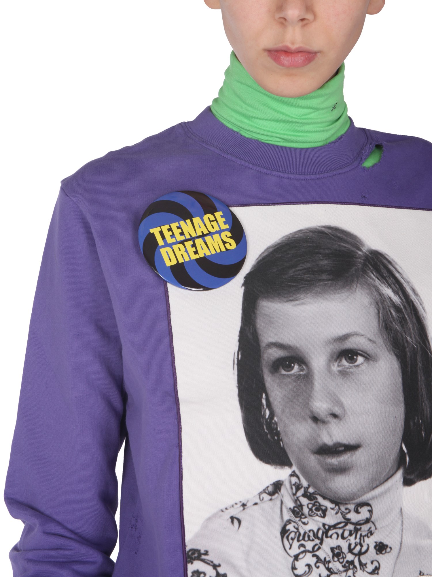 RAF SIMONS    TEENAGE DREAMS DESTROYED COTTON SWEATSHIRT