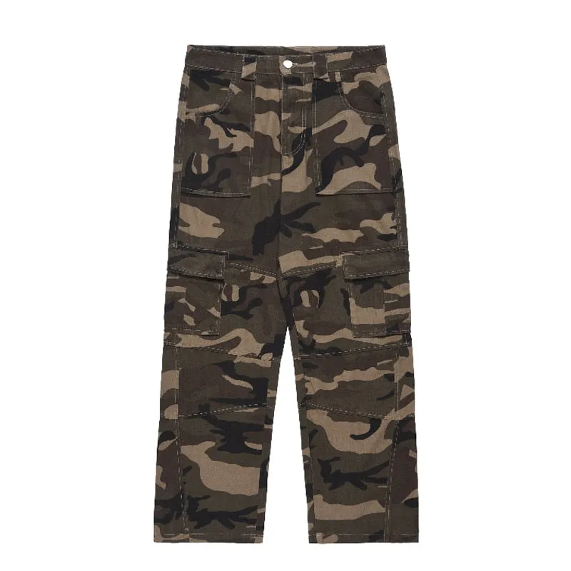 Safari Style Polyester Camouflage Casual Military Cargo Pants for Men