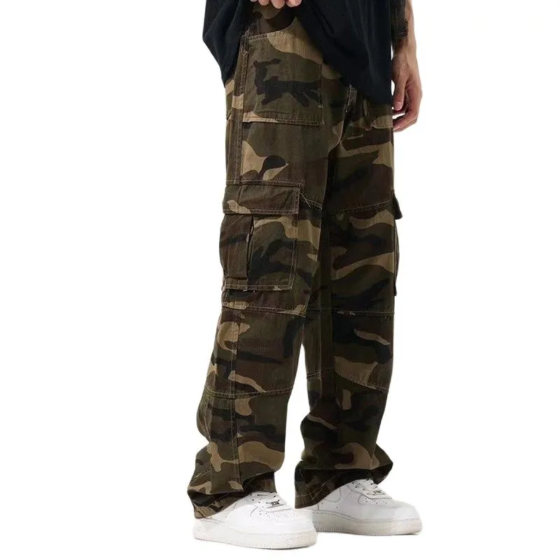 Safari Style Polyester Camouflage Casual Military Cargo Pants for Men