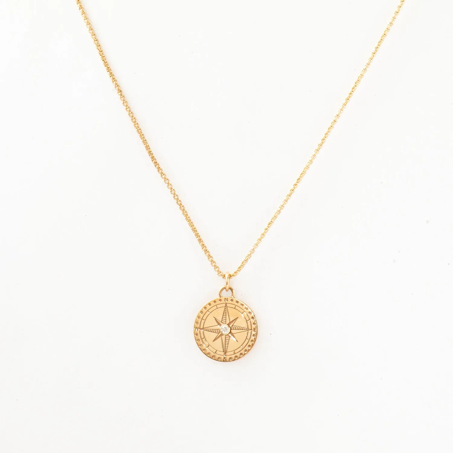 Small Compass on Extra Small Box Chain Necklace