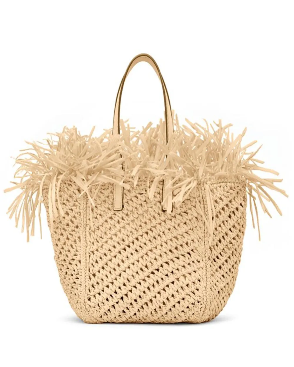 Small Raffia Crochet Square Tote in Natural