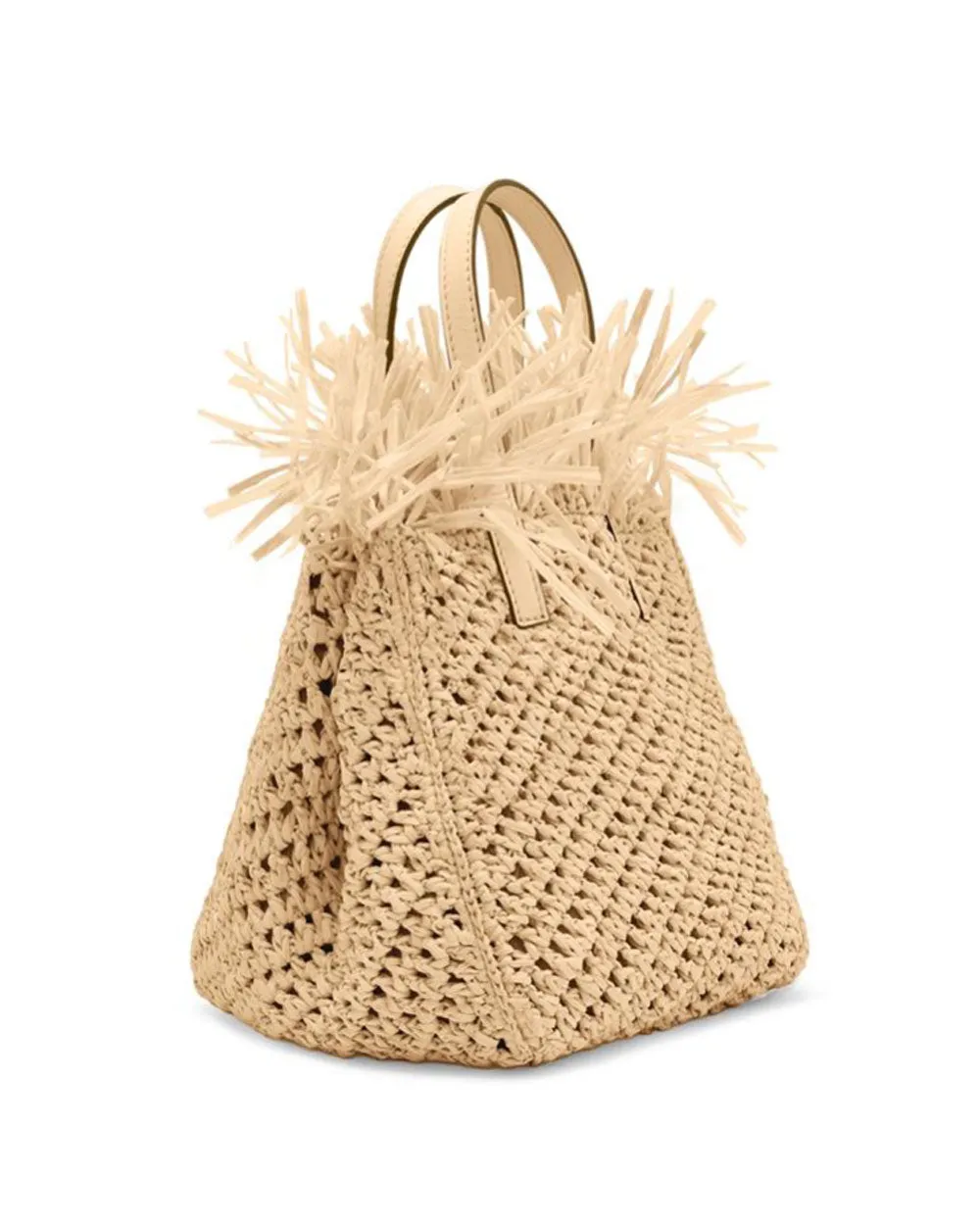 Small Raffia Crochet Square Tote in Natural