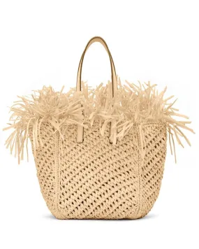 Small Raffia Crochet Square Tote in Natural