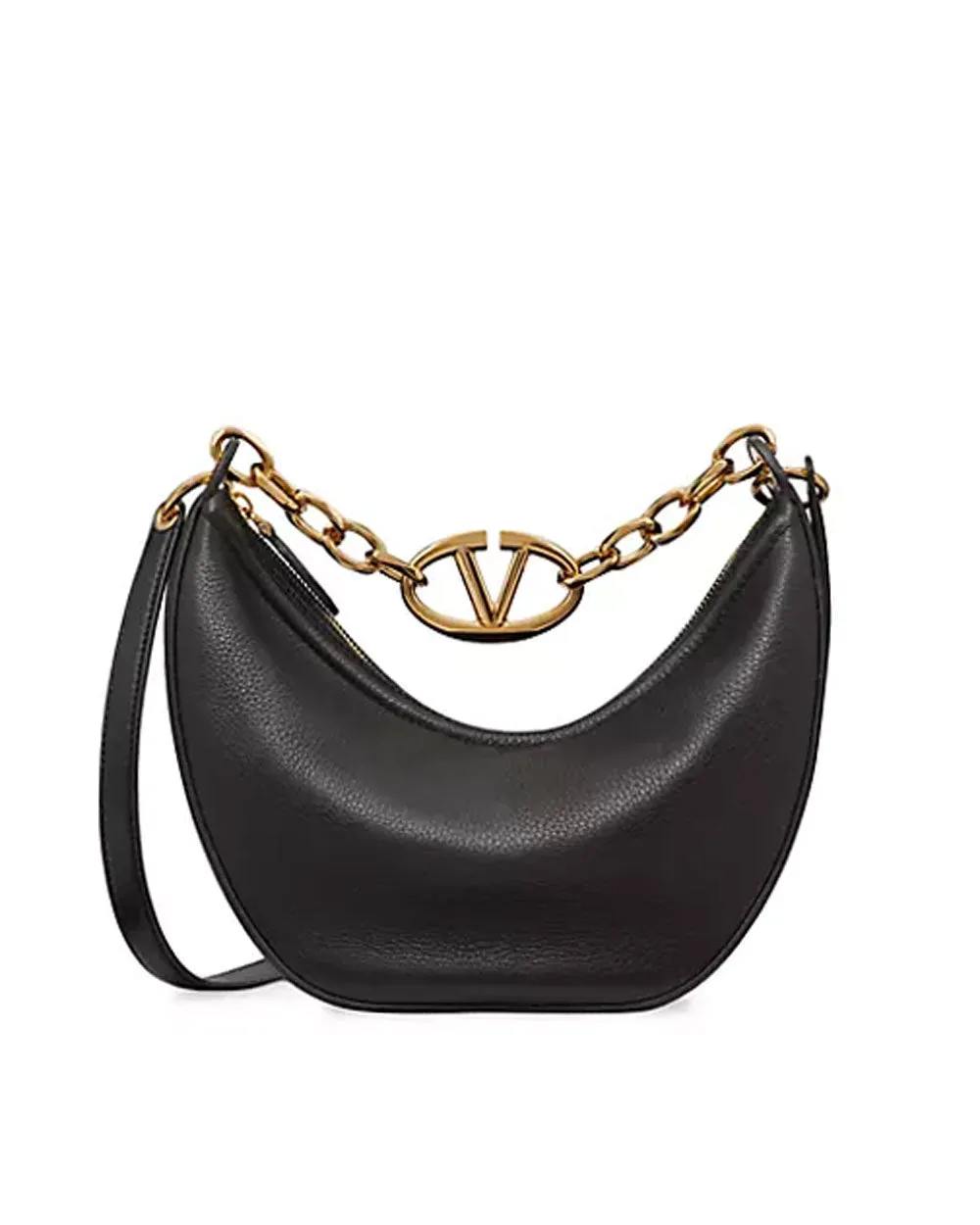 Small Vlogo Moon Hobo Bag in Nero