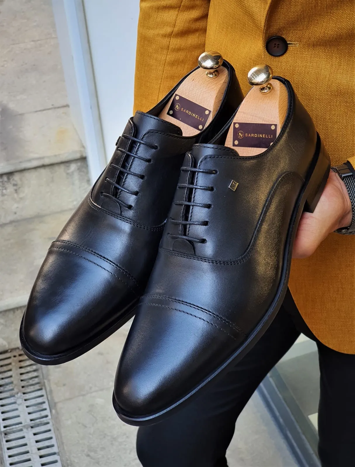 Stefano Black Wholecut Oxfords