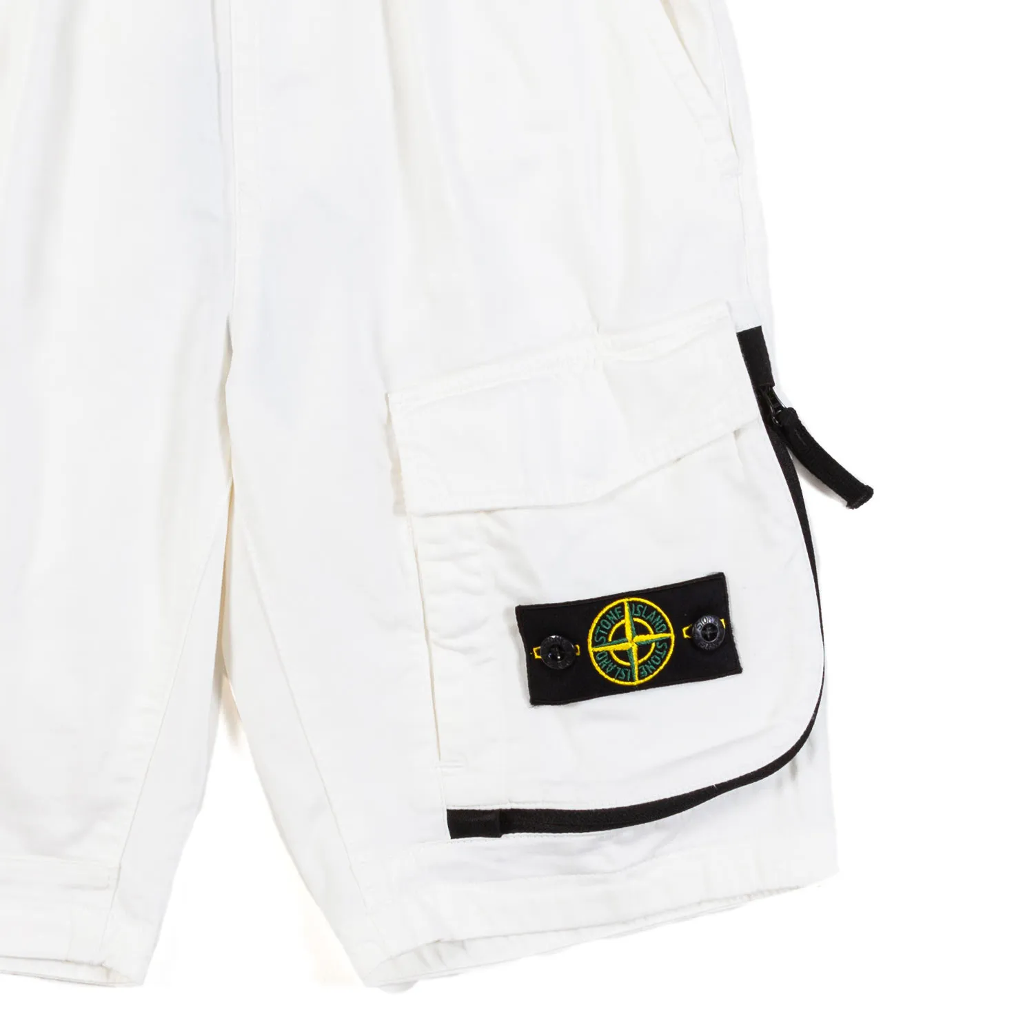 Stone Island White Satin Bermuda Shorts With Cargo Pocket