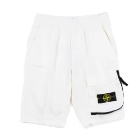 Stone Island White Satin Bermuda Shorts With Cargo Pocket