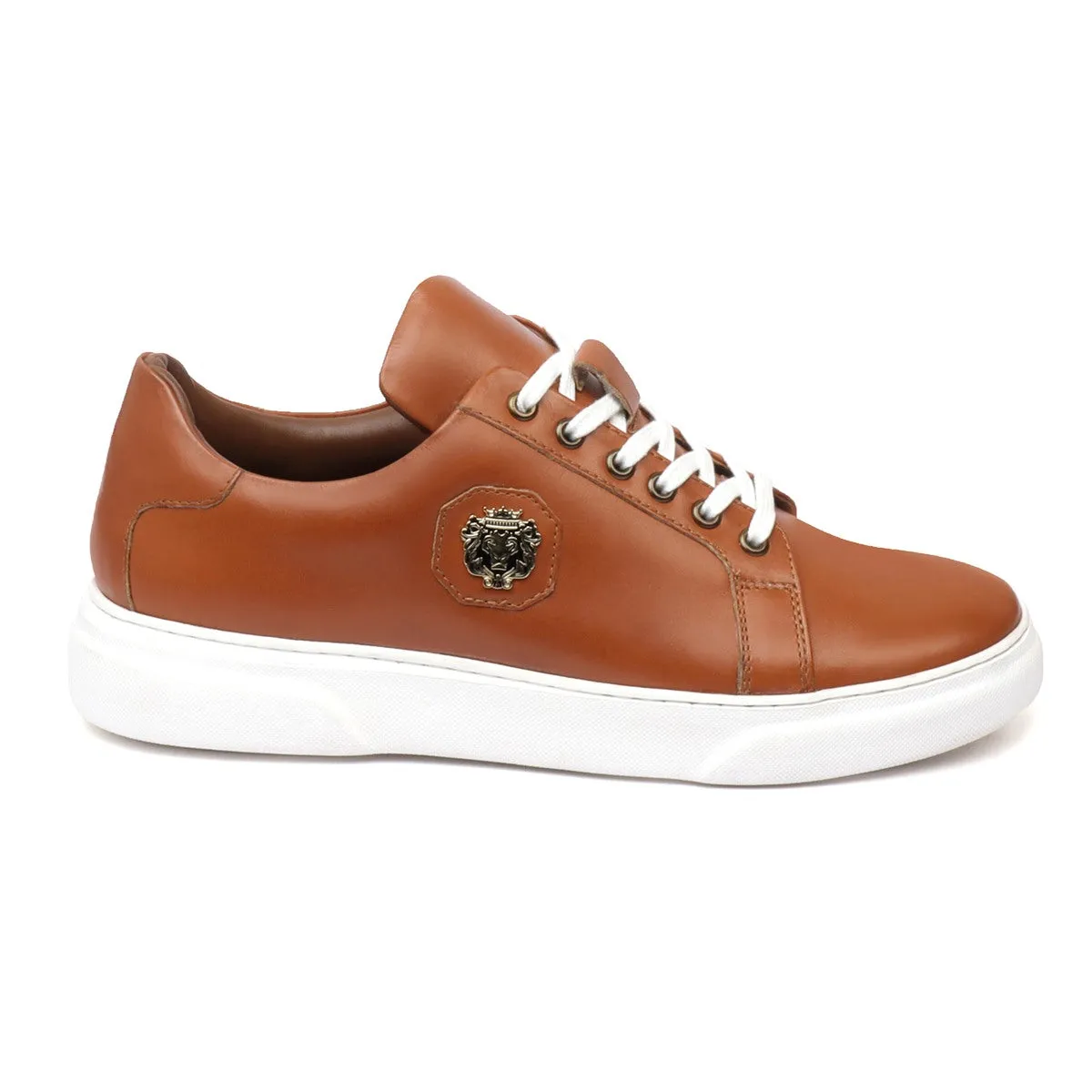 Tan Leather Low Top Sneaker with White Sole