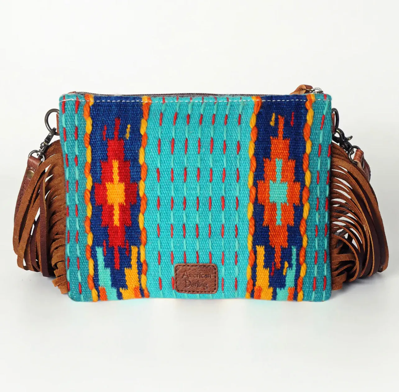 Teal Saddle Blanket Tooled Leather Crossbody