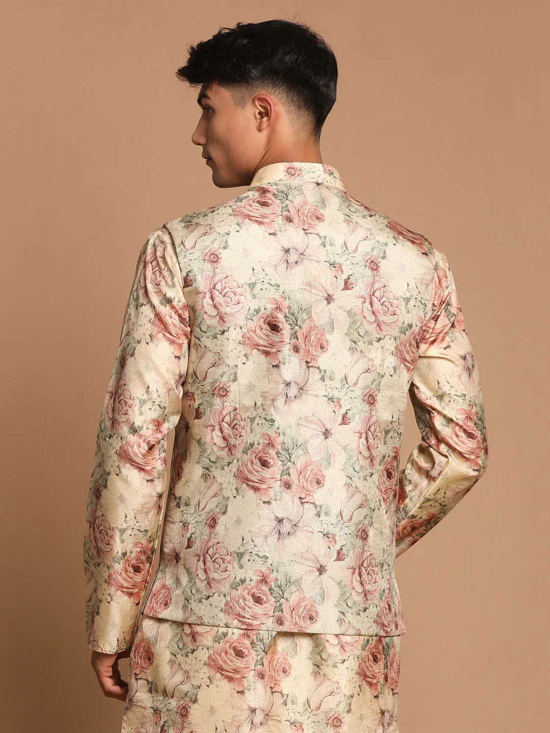 VASTRAMAY Men's Beige Printed Jacket