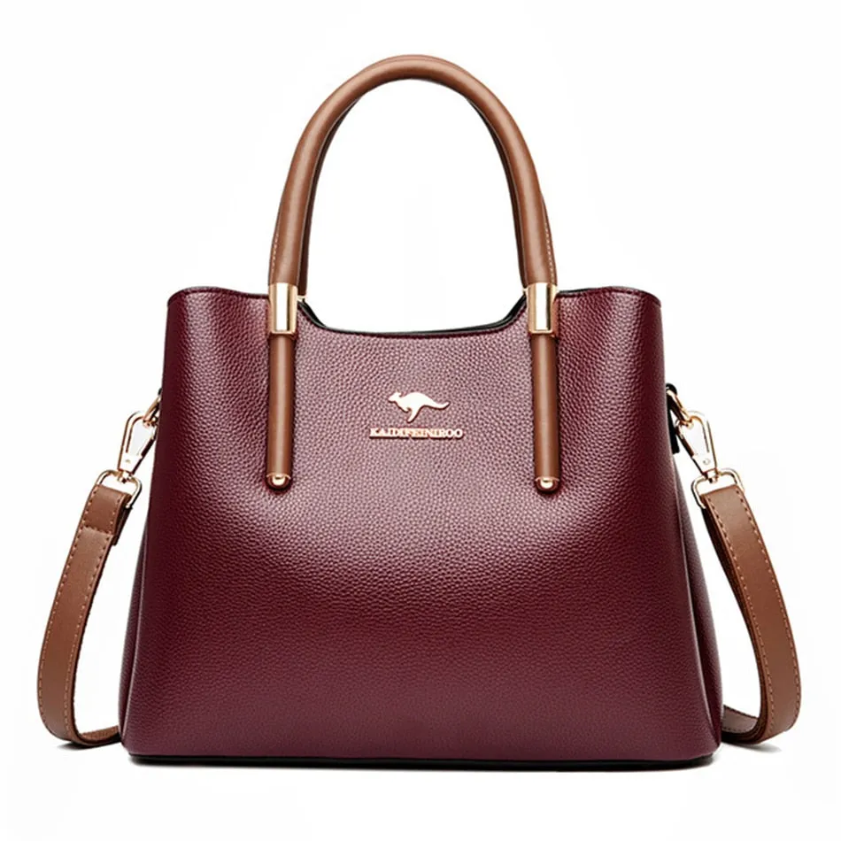 Women's 3-Layer Genuine Leather Luxury Designer Casual Tote Handbags