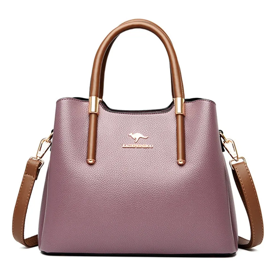 Women's 3-Layer Genuine Leather Luxury Designer Casual Tote Handbags