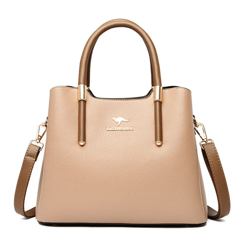 Women's 3-Layer Genuine Leather Luxury Designer Casual Tote Handbags