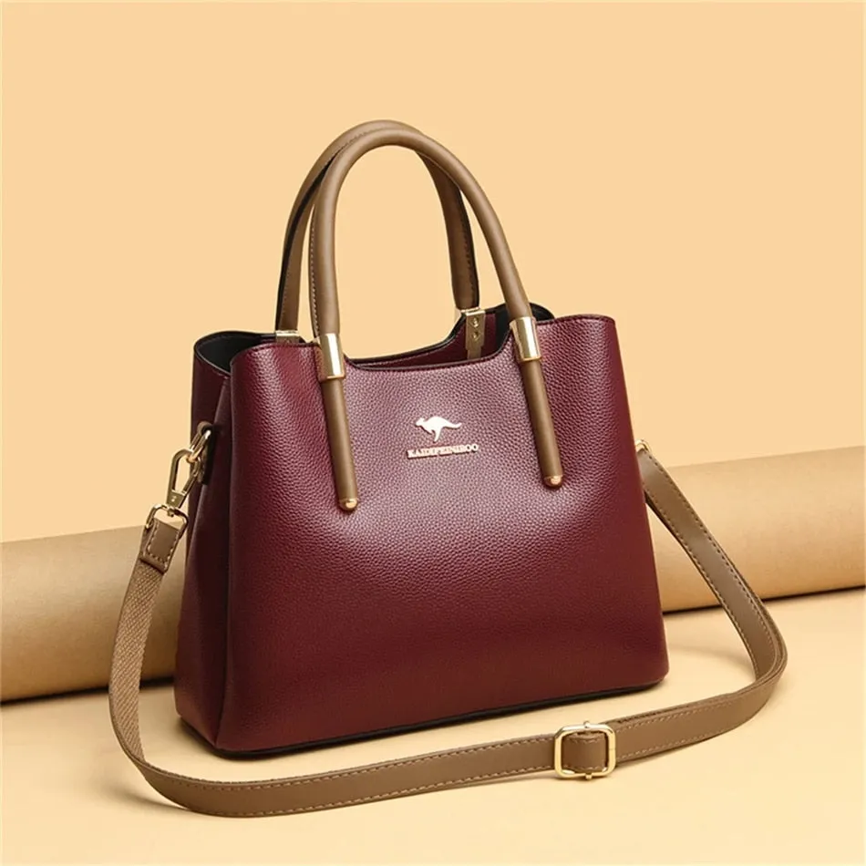 Women's 3-Layer Genuine Leather Luxury Designer Casual Tote Handbags