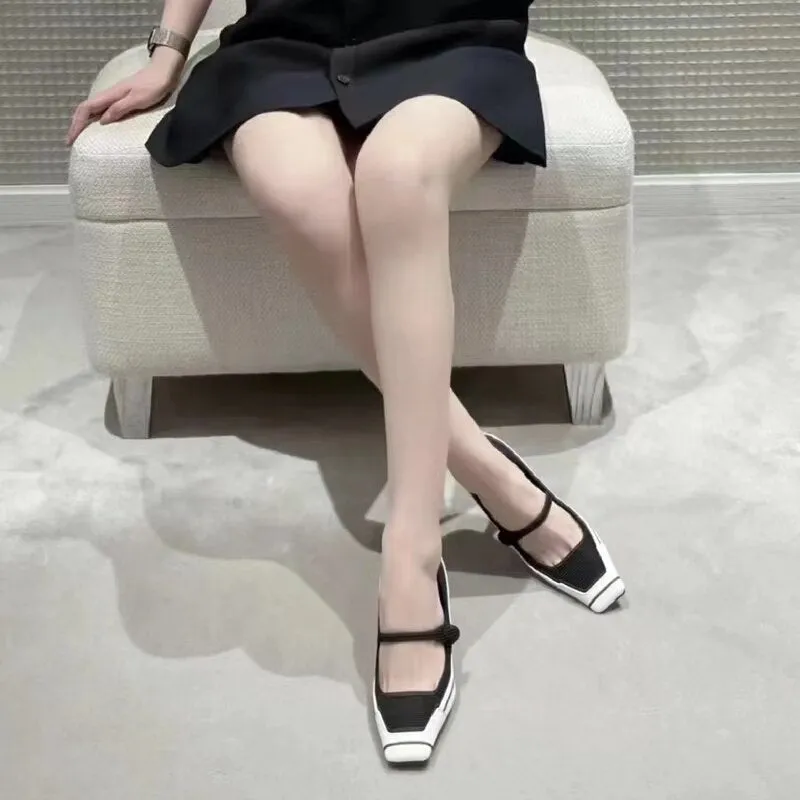 Women's Casual Concise Square Toe Mary Janes Thin High Heels Shoes