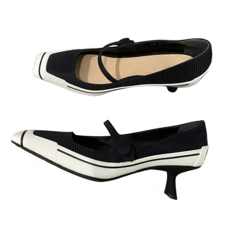 Women's Casual Concise Square Toe Mary Janes Thin High Heels Shoes