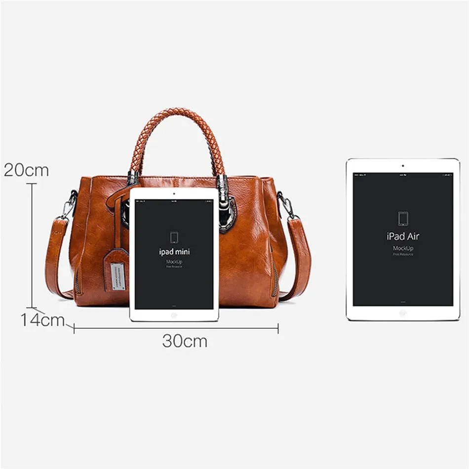 Women's Casual Luxury Designer Vintage Oil Wax Leather Handbags