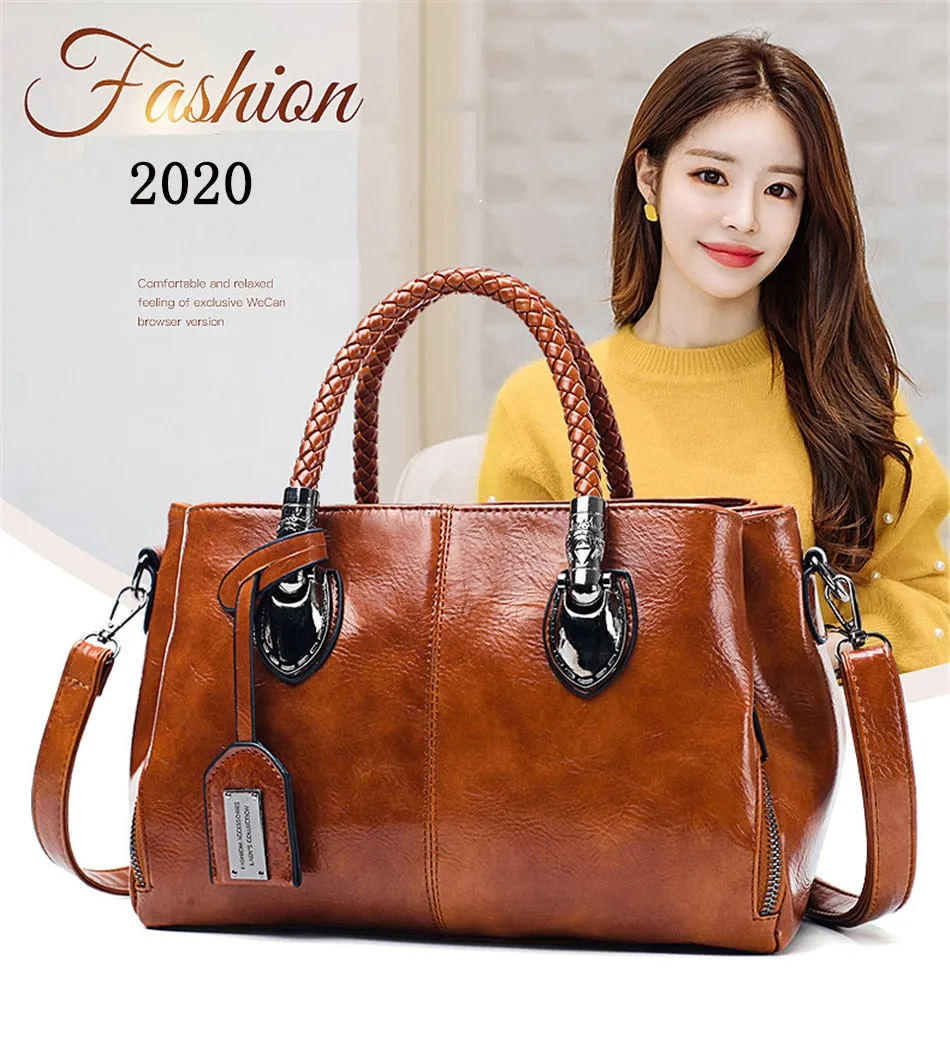 Women's Casual Luxury Designer Vintage Oil Wax Leather Handbags