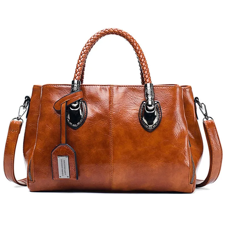 Women's Casual Luxury Designer Vintage Oil Wax Leather Handbags