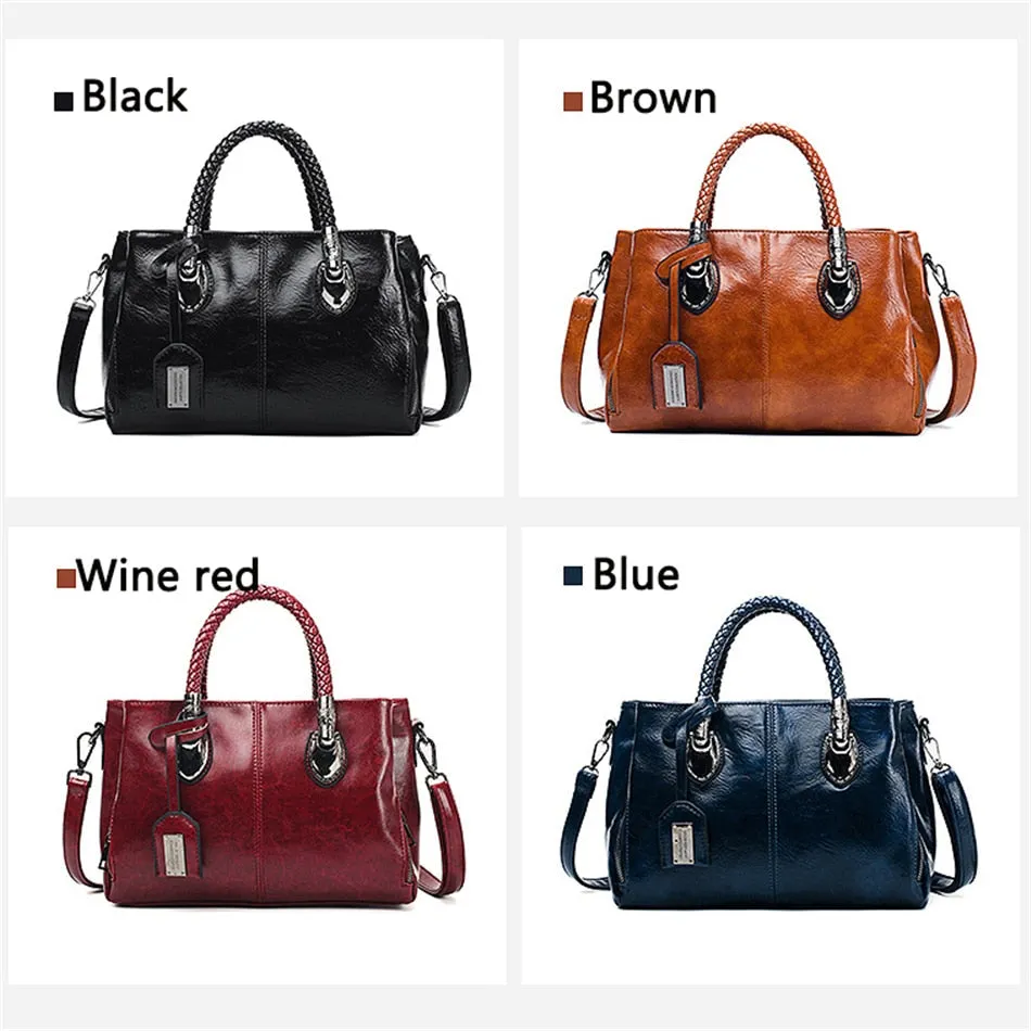 Women's Casual Luxury Designer Vintage Oil Wax Leather Handbags