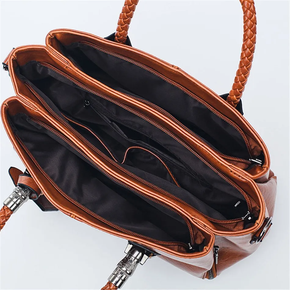 Women's Casual Luxury Designer Vintage Oil Wax Leather Handbags