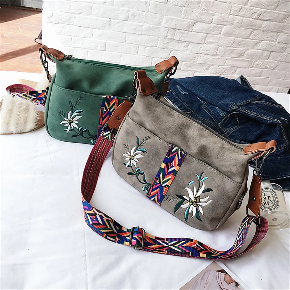 Women's Fashion Embroidery Synthetic Leather Multifunction Crossbody Tote Bag