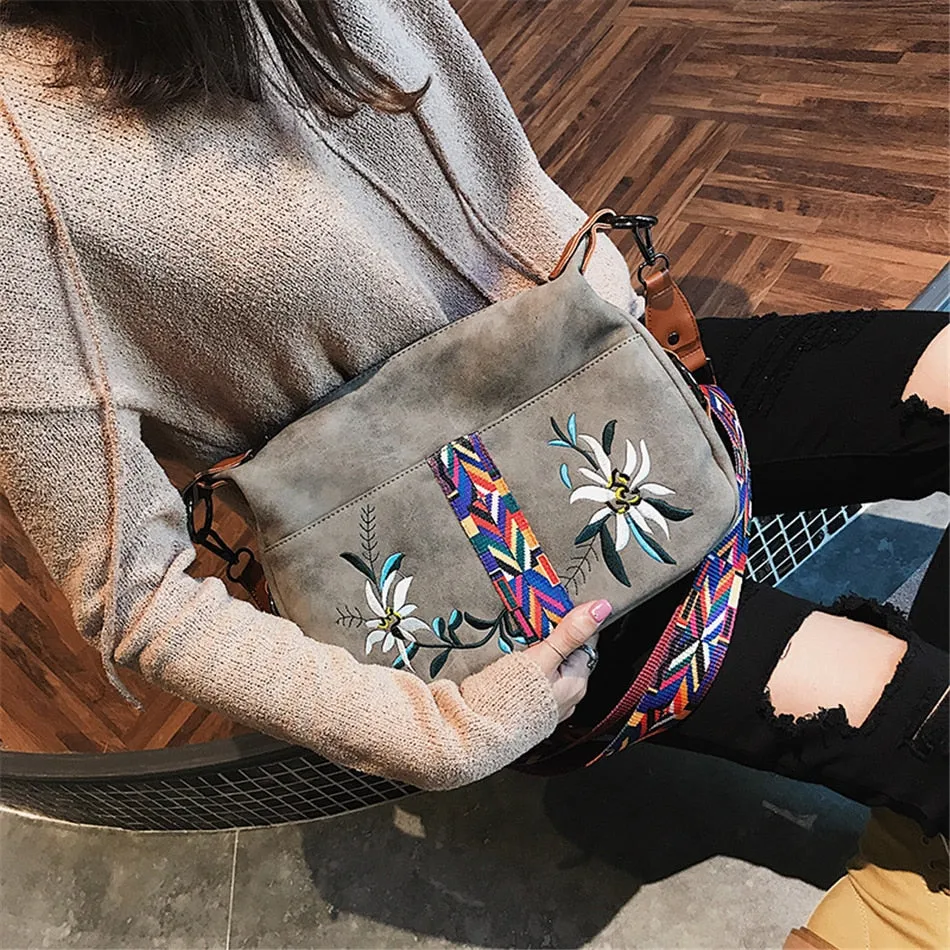 Women's Fashion Embroidery Synthetic Leather Multifunction Crossbody Tote Bag