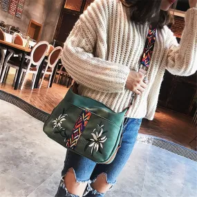 Women's Fashion Embroidery Synthetic Leather Multifunction Crossbody Tote Bag