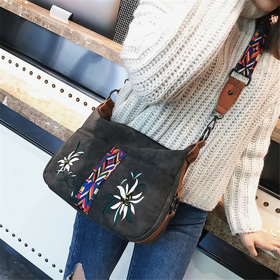 Women's Fashion Embroidery Synthetic Leather Multifunction Crossbody Tote Bag