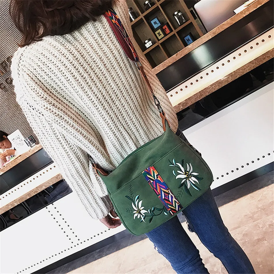 Women's Fashion Embroidery Synthetic Leather Multifunction Crossbody Tote Bag