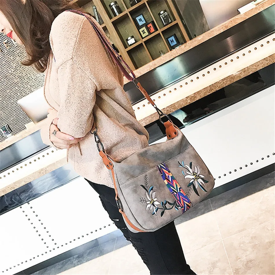 Women's Fashion Embroidery Synthetic Leather Multifunction Crossbody Tote Bag