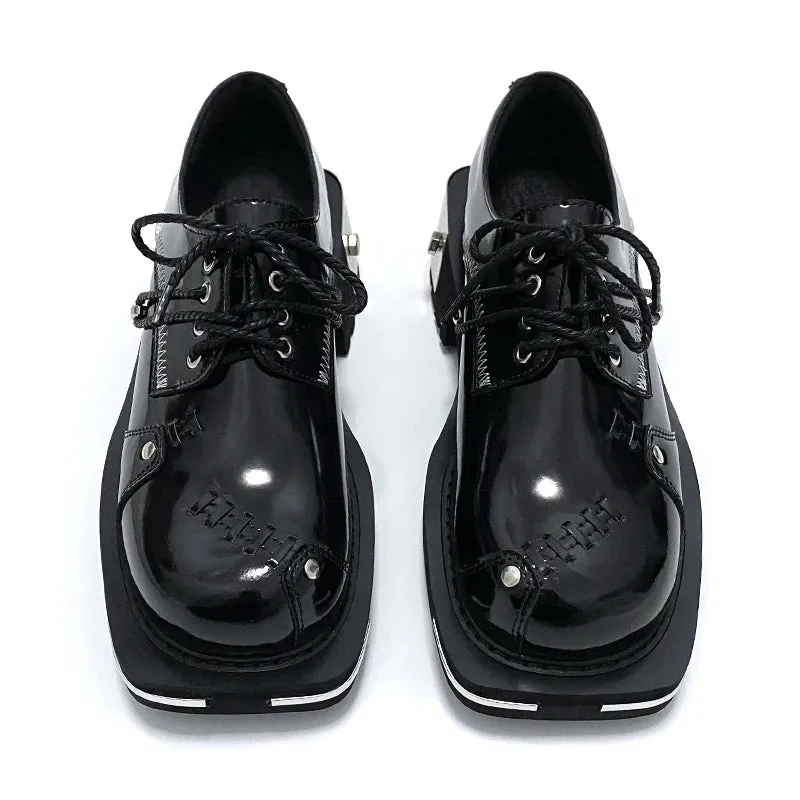 Women's Genuine Leather Punk Style Lace-up Big Toe Thick-Soled Casual Shoes