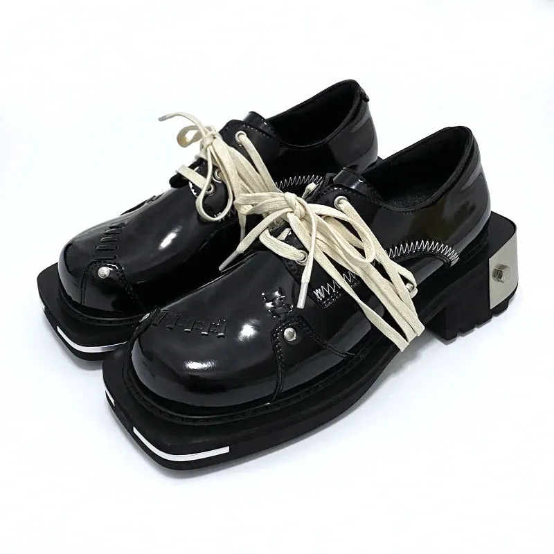 Women's Genuine Leather Punk Style Lace-up Big Toe Thick-Soled Casual Shoes