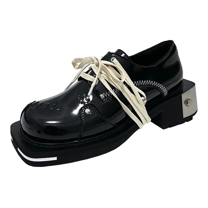 Women's Genuine Leather Punk Style Lace-up Big Toe Thick-Soled Casual Shoes