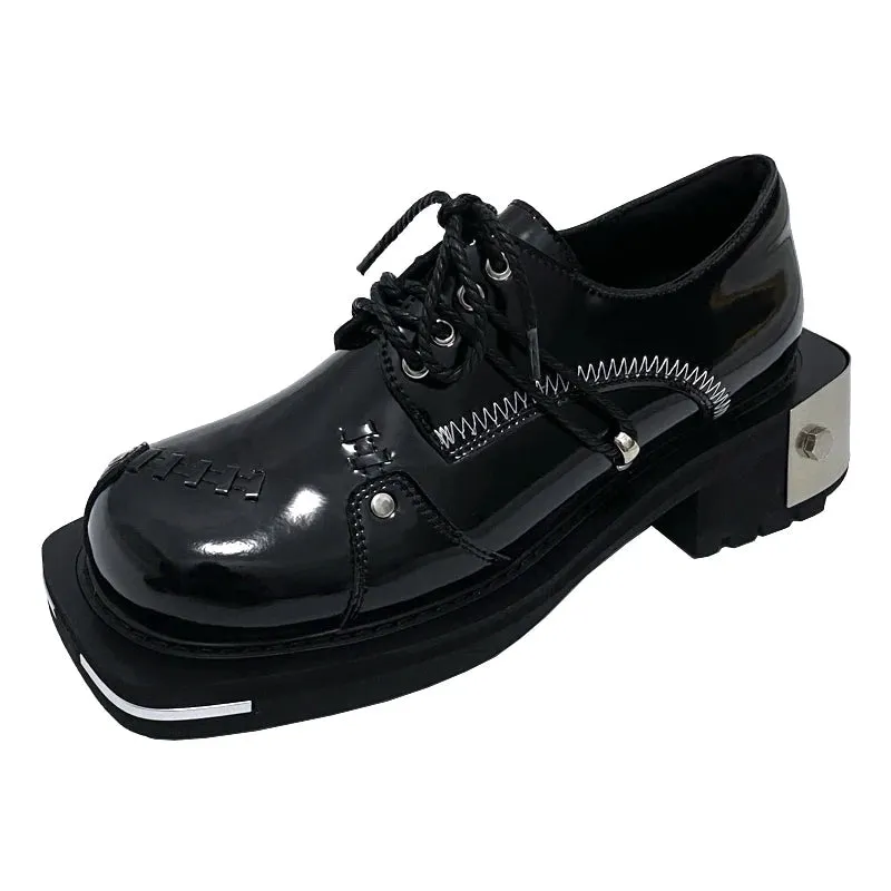 Women's Genuine Leather Punk Style Lace-up Big Toe Thick-Soled Casual Shoes