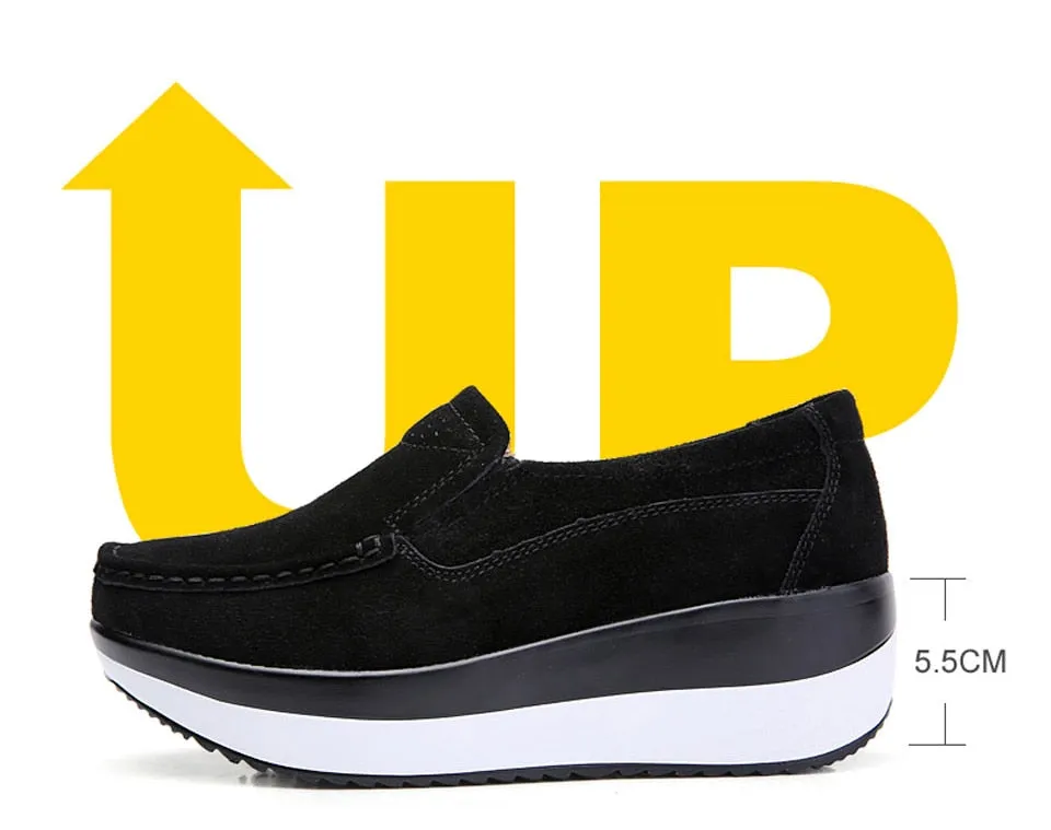 Women's Jet Black Genuine Leather Round Toe Slip-on Casual Shoes