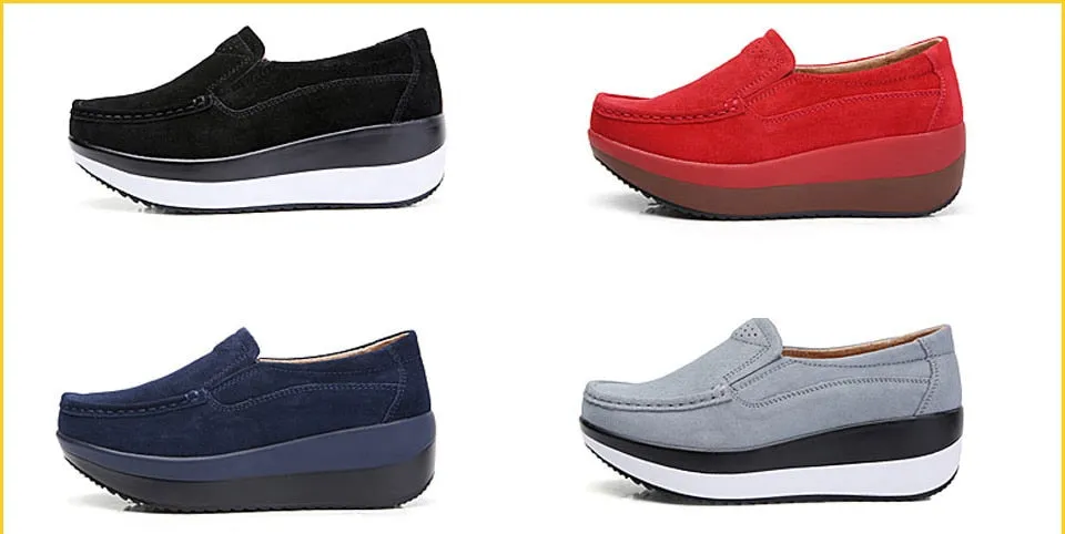 Women's Navy Blue Genuine Leather Slip-on Round Toe Casual Shoes