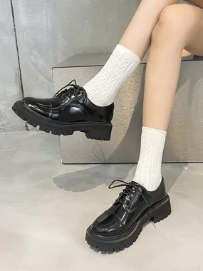 Women's Oxfords Black Round Toe Chunky Heel Causal Shoes