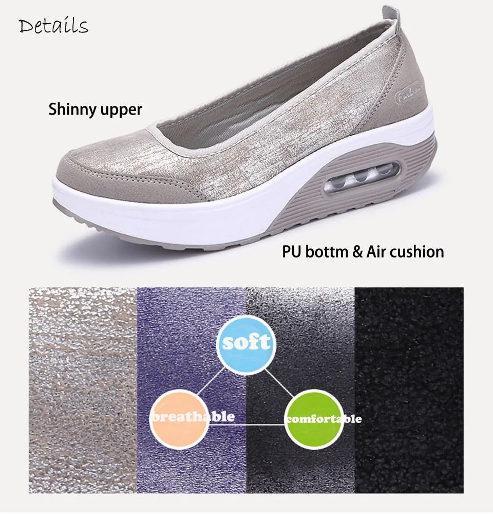 Women's Shiny Light Gray Patchwork Slip-on Round Toe Casual Shoes