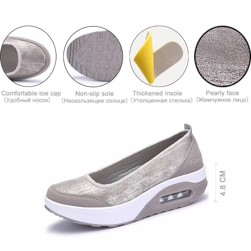 Women's Shiny Light Gray Patchwork Slip-on Round Toe Casual Shoes