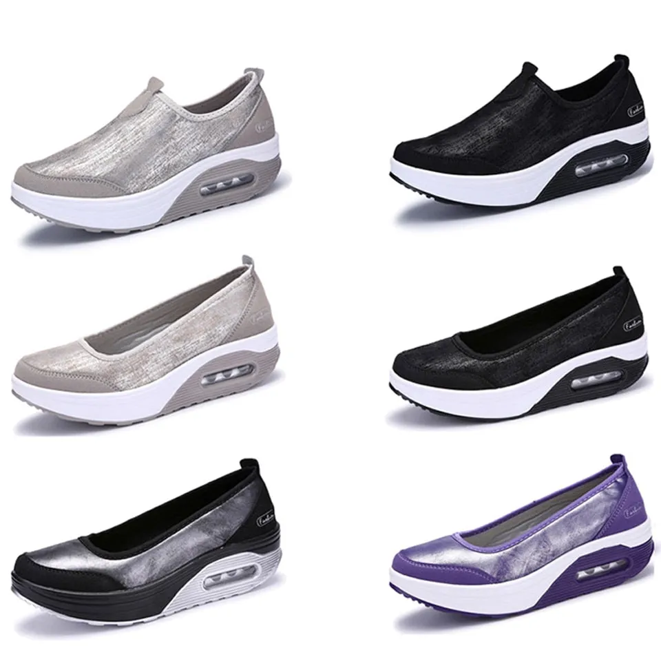 Women's Shiny Light Gray Patchwork Slip-on Round Toe Casual Shoes