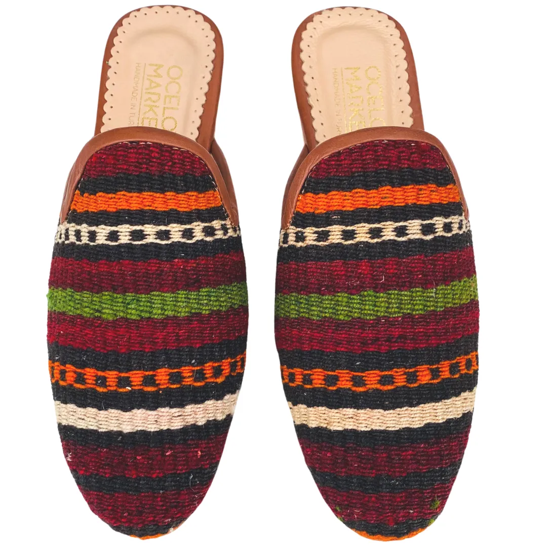 Women's Turkish Kilim Mule Red Striped