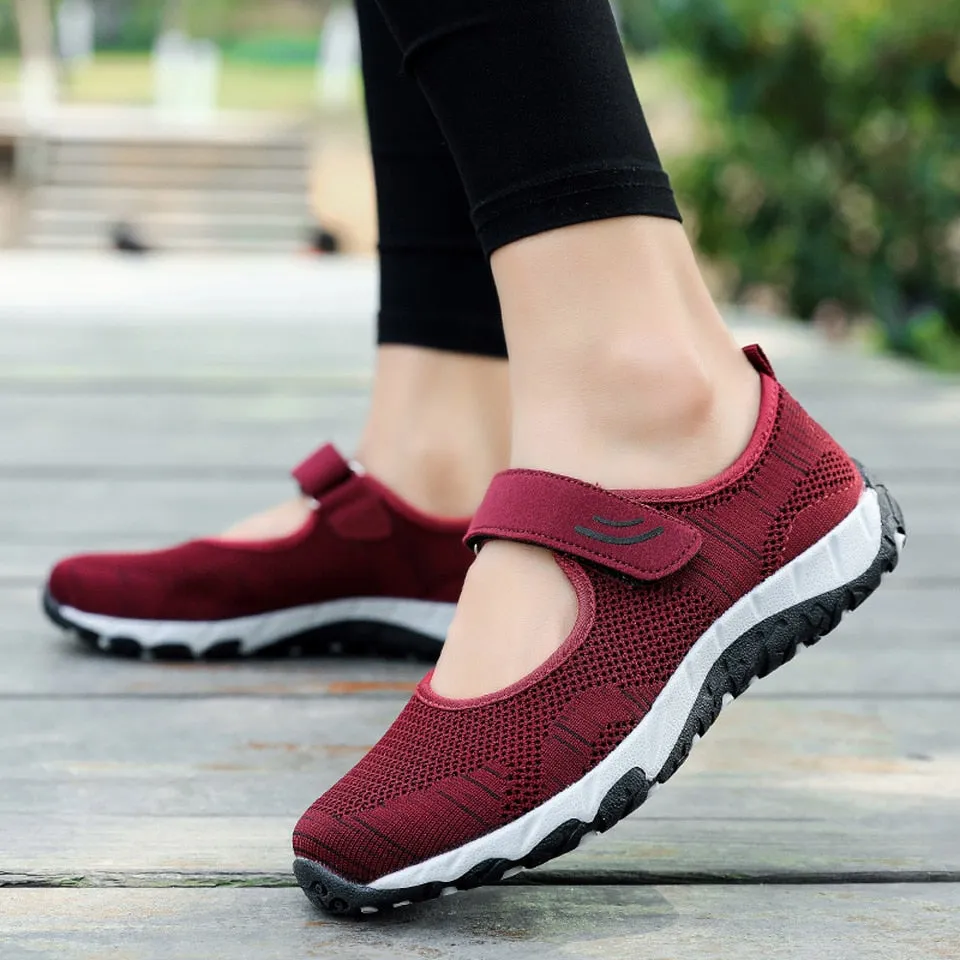 Women's Wine Red Summer Casual Hoop Loop Round Toe Flat Shoes