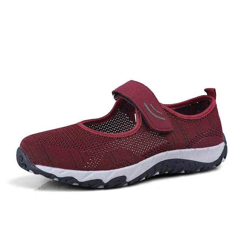 Women's Wine Red Summer Casual Hoop Loop Round Toe Flat Shoes