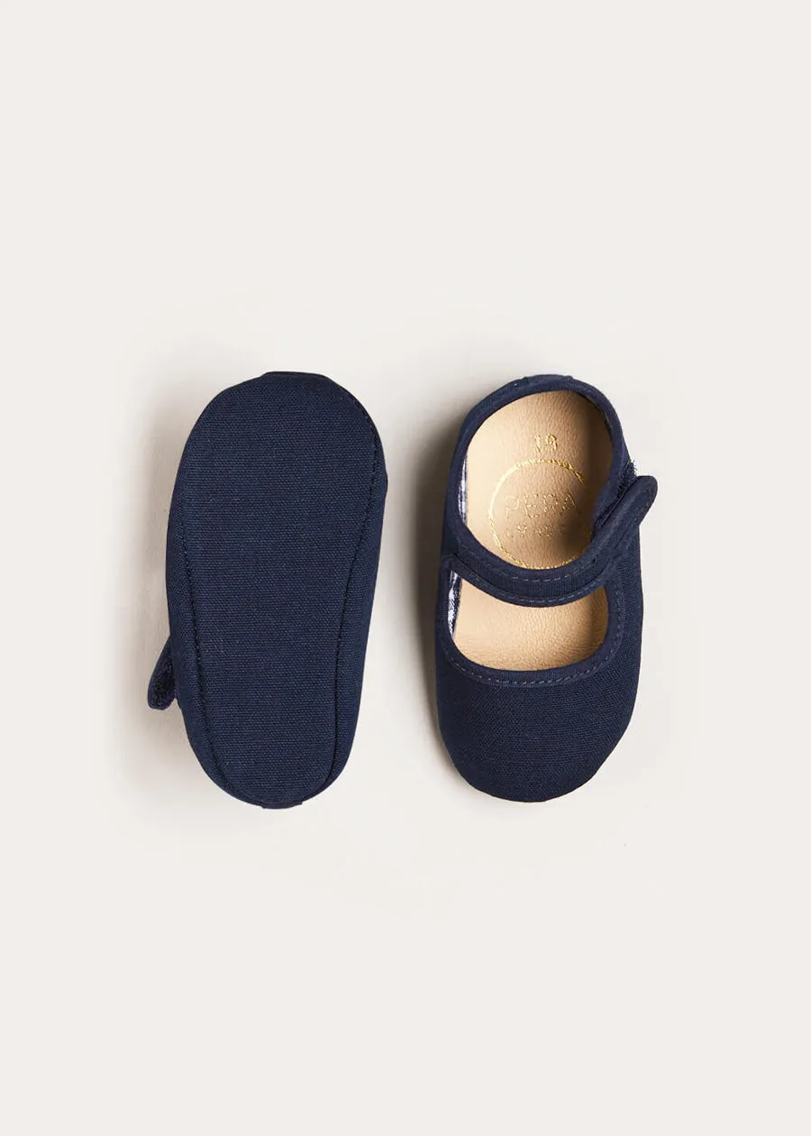 Woven Mary Jane Pram Shoes in Navy (17-20EU)